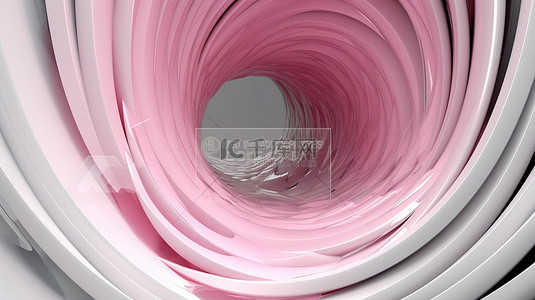 白色和粉色 3D 渲染门户音量控制和螺旋中的抽象分形