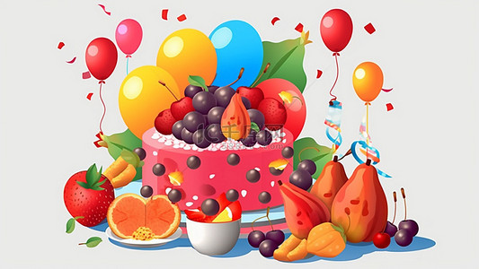 卡通水果背景图片_派对庆祝庆典粉色蛋糕