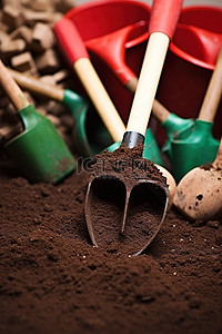 园艺工具背景图片_锤子园艺工具和泥土