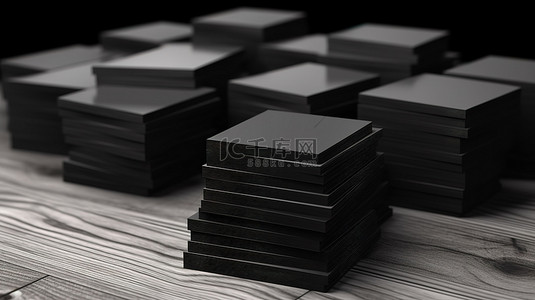黑色纹理纸背景图片_带有黑色纹理名片的木立方体的 3D 渲染