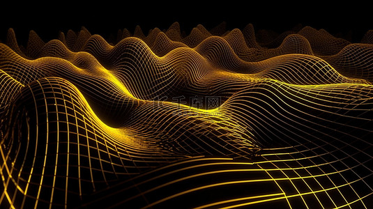 辐射黄波带有发光交叉线的几何条纹的 3D 插图