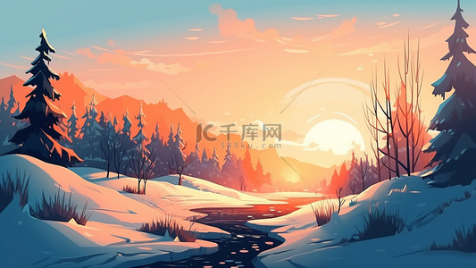 大雪背景图片_冬季树林小河美丽背景