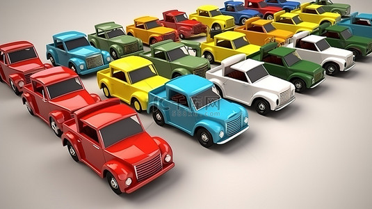 儿童玩具汽车背景图片_充满活力的 3D 儿童汽车模型参加比赛，其中包括卡车皮卡消防员复古车和敞篷车
