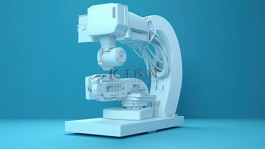 蓝色背景放射背景图片_蓝色背景展示了带有附加显示器的 C 臂机器的 3D 渲染