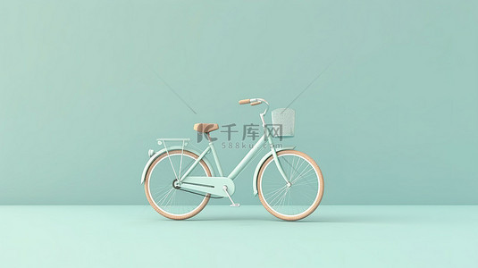 单色柔和蓝色背景上的生态友好自行车 3D 呈现可持续交通