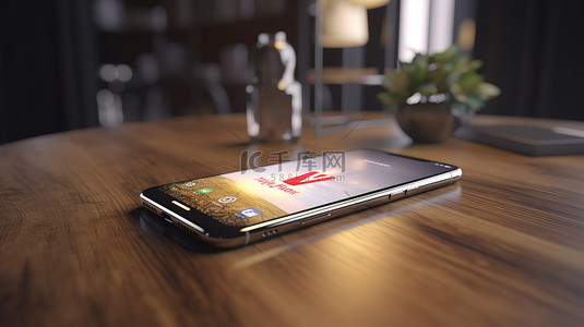 手机桌面背景图片_展示 3d 渲染智能手机的木桌展示了 youtube 应用程序徽标