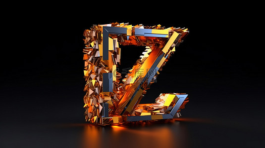 3D 渲染中的几何字体与抽象碎片字母 z