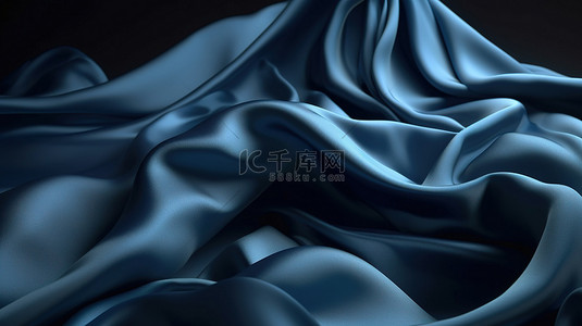 深蓝色布料背景图片_3d 渲染中的缎纹深蓝色织物背景