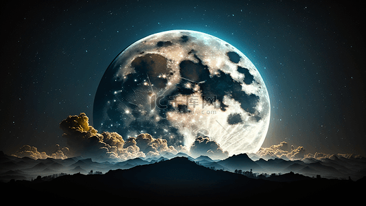 月亮梦幻云朵山川背景