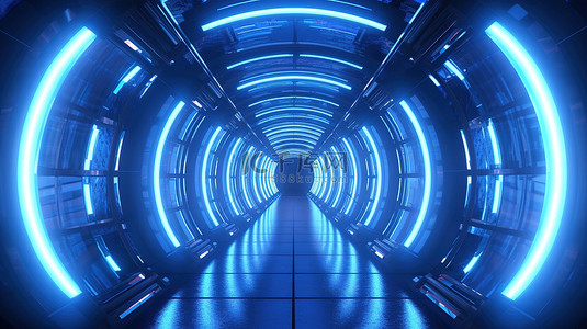 具有移动光的高科技抽象隧道未来派 3D 渲染