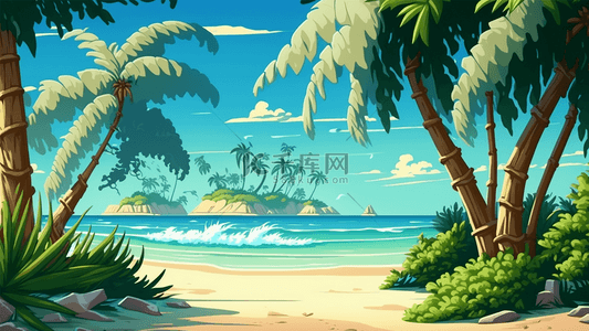 夏天椰树沙滩海洋蓝色背景