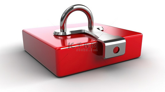 保护信息背景图片_白色按钮钥匙，带有在白色背景上呈现的独立 3d 红色挂锁图标