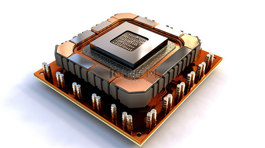具有景深效果的隔离中央处理器单元 CPU 芯片的 3D 插图