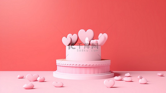 生日礼盒背景图片_在粉红色讲台上赠送爱一个心形礼盒，非常适合母亲节情人节或生日 3D 渲染