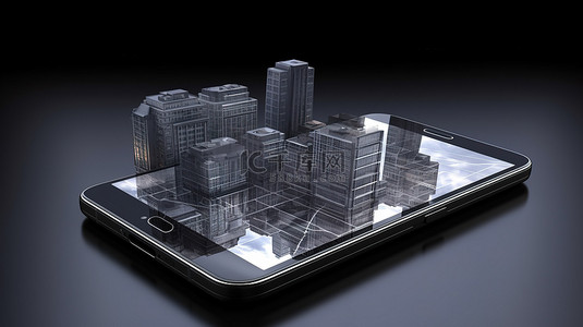 智慧交通可视化背景图片_通过智能手机屏幕可视化交通街的 3D 建筑