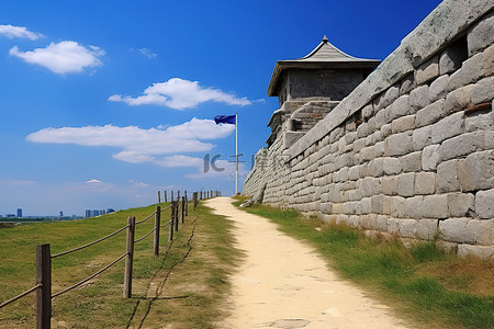 华文文化背景图片_一条小路从堡垒通向建筑物