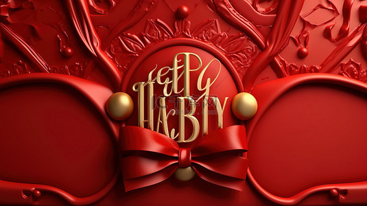 风格优雅的 3D 插图“生日快乐”特写，以豪华的红色背景为背景，营造完美的节日氛围