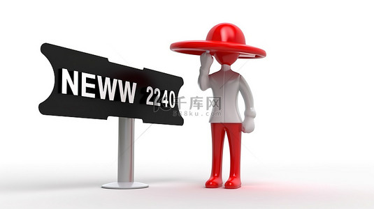 新的一年即将到来 3d 图持有白色背景上的交通标志