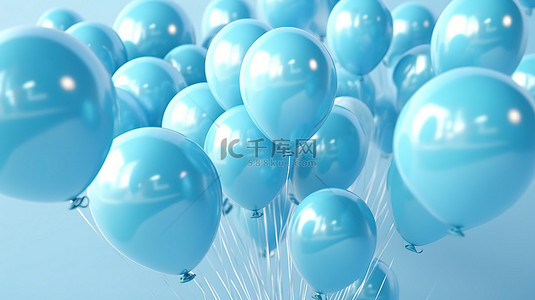 3D 渲染快乐的蓝色生日气球与鼓舞人心的报价