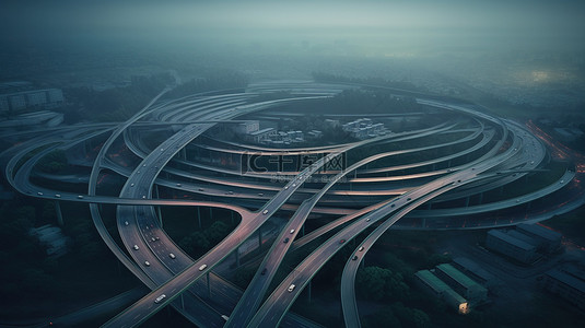 阴天背景图片_从空中视角看立交桥和高速公路的阴天城市景观 3D 呈现
