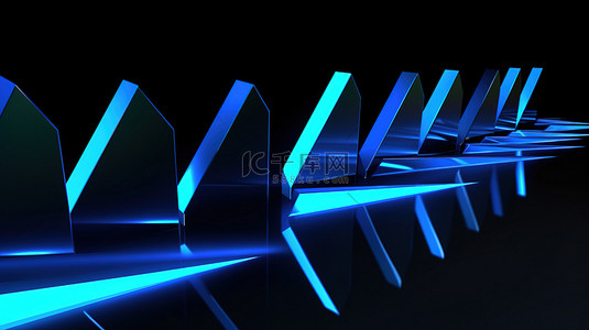 进展箭头代表向前运动的各种蓝色箭头图标的 3D 插图