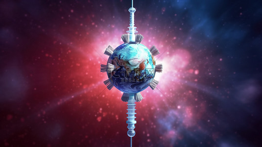 医疗健康背景背景图片_地球用注射器接种疫苗以对抗病毒的 3D 插图