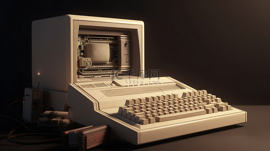 老式背景图片_3D 渲染环境中的老式个人计算机