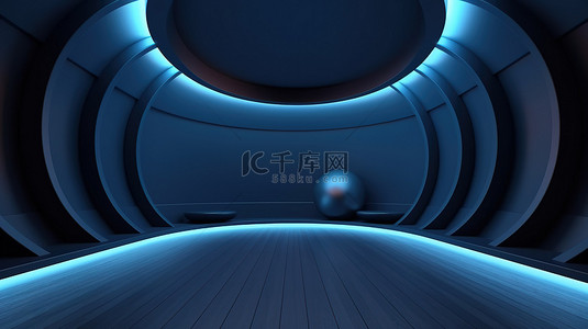 浅蓝现代背景图片_现代 3D 渲染抽象蓝色夜晚背景在空荡荡的房间里