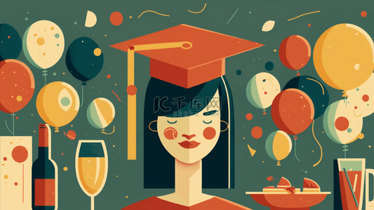 毕业气球庆祝插画背景