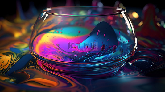 具有色差和抽象液体玻璃的 3D 渲染背景