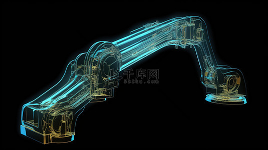 工程机械背景图片_黑色背景上的机械臂 X 射线 3D 渲染