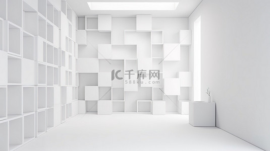 带方角墙 3d 渲染的简约白色立方体房间