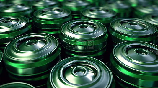 分组背景背景图片_背景上分组的带有绿色盖子的铝制啤酒桶的 3D 插图