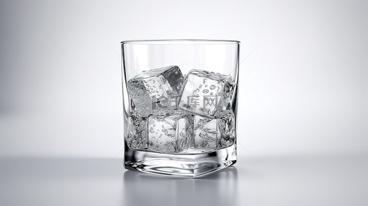 水饮背景背景图片_3d 渲染透明玻璃与白色背景上的冰块