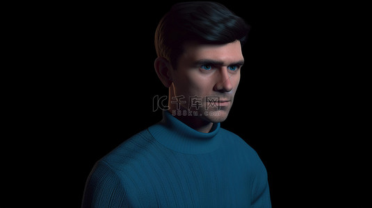 3D 渲染中的蓝色毛衣男性头像非常适合个人资料显示