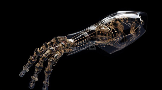 工程机械背景图片_隔离在 3D X 射线渲染中显示的黑色机械臂或机器人手上