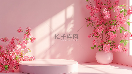 浪漫背景图片_产品展示花朵粉色展台背景