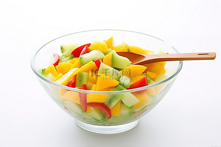 切水果背景图片_玻璃碗里切好的芒果沙拉