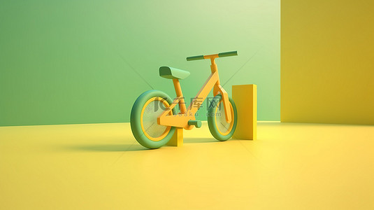 绿色循环背景图片_3D 渲染自行车运动概念，采用充满活力的黄色和绿色几何形状