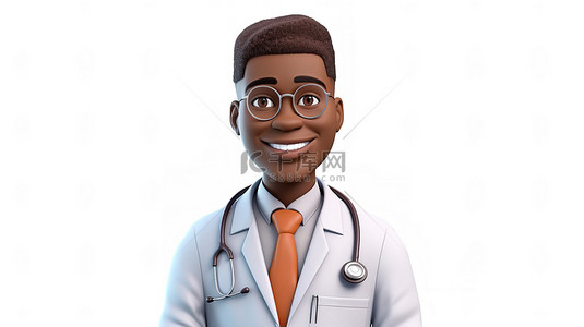 一位快乐的基本医疗保健专业人员的 3D 插图，一位非洲裔美国医生数字创建