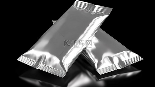 希腊风包装盒设计背景图片_银色小金属糖果箔包装，用于创意包装设计 3D 渲染