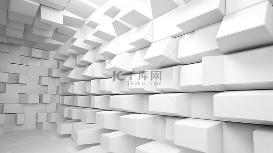 3D 渲染抽象几何墙背景白色