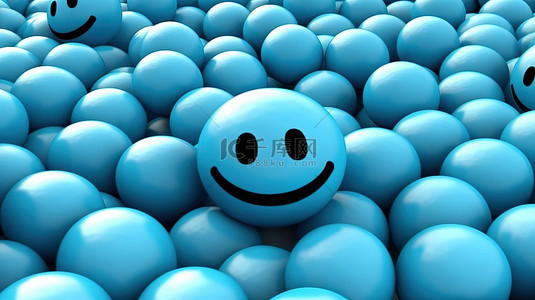 3D 渲染的蓝色笑脸，带有加号，鼓励积极思考和快乐的生活方式