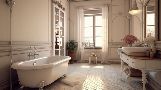 酒店背景图片_传统浴室内部的 3d 渲染