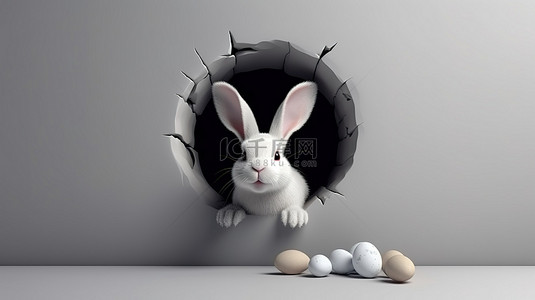 兔子耳朵背景图片_3D 复活节兔子耳朵从空心中弹出，有充足的复制空间