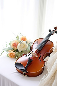 小提琴背景图片_床上放着一把小提琴