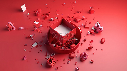 圣诞横幅模板顶部视图 3d 渲染一个开放的礼品盒，内部是空的