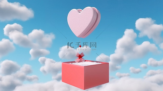 季卡背景图片_浪漫的心从云端层叠到礼品盒模型，非常适合情人节或周年纪念季3D 渲染