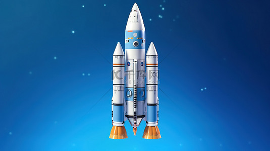 蓝色火背景图片_蓝色背景的 3D 渲染，具有可重复使用的轨道级火箭