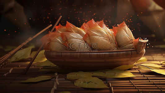 端午葫芦背景图片_端午节粽子美食卡通竹篮